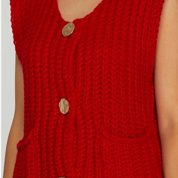 Vibrant Red V-Neck Sweater Vest - Picture 3 of 5
